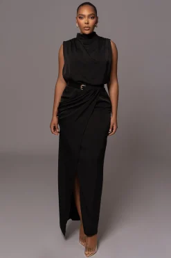 JLUXLABEL Black Desiree Mock Neck Top