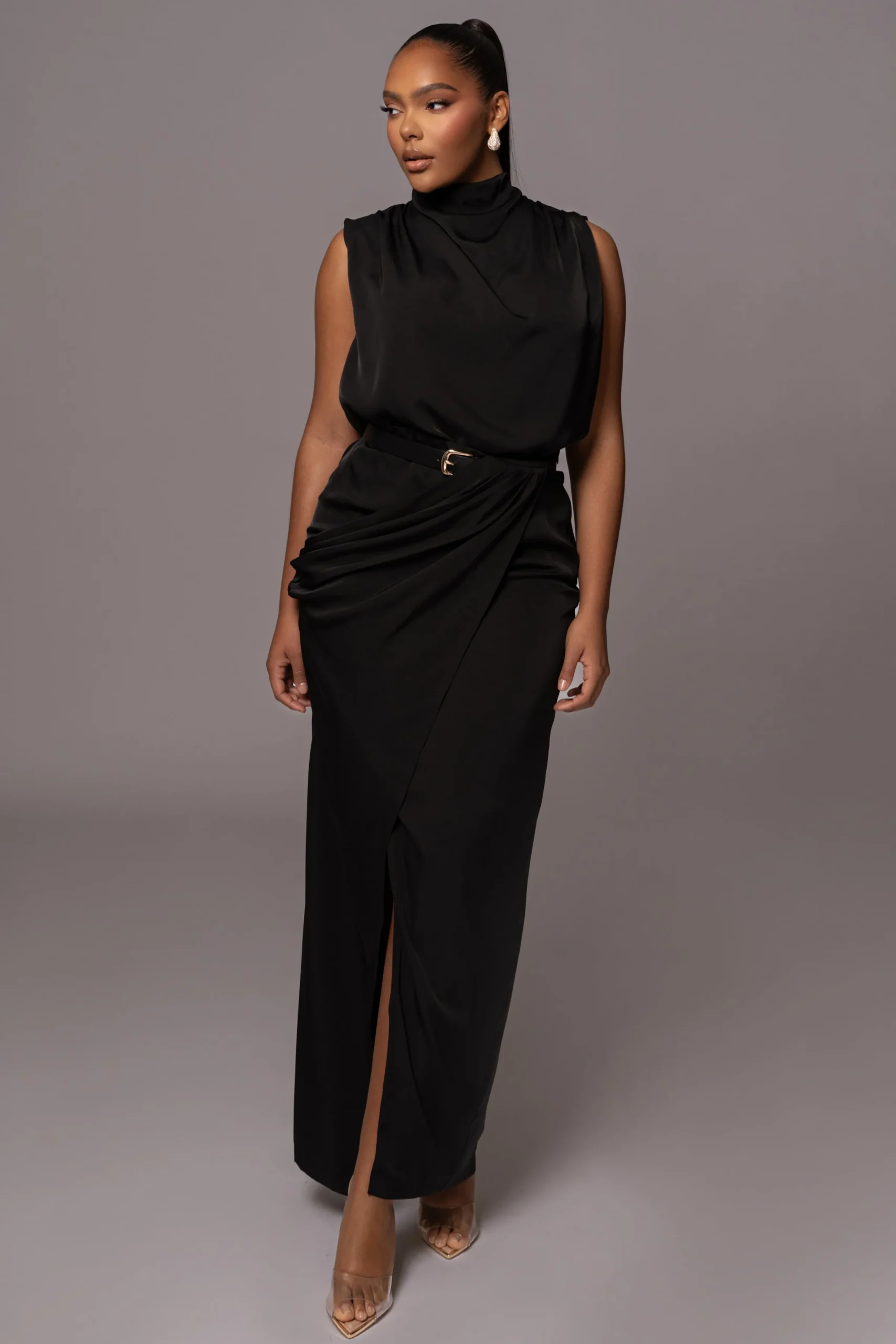 JLUXLABEL Black Desiree Mock Neck Top
