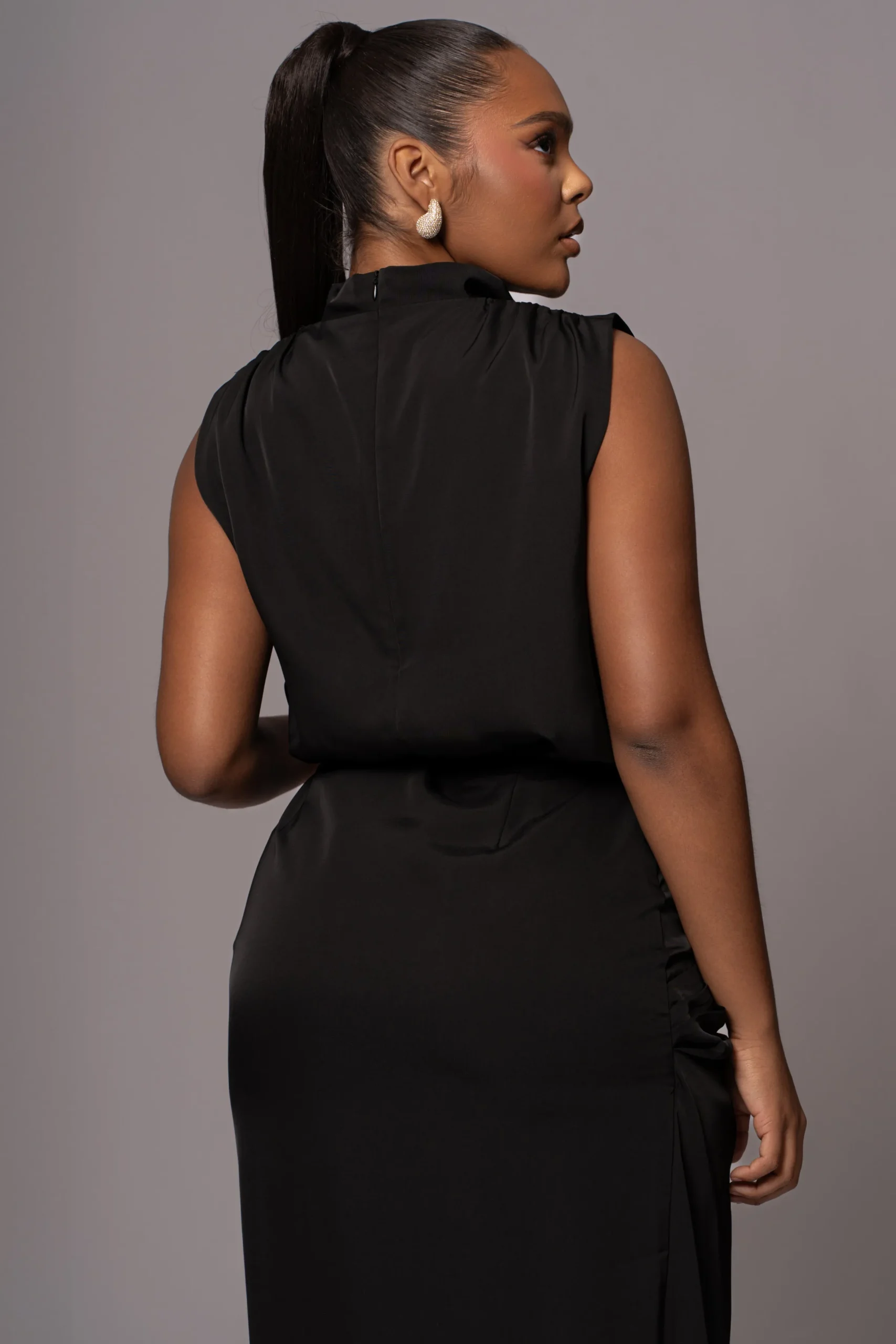 JLUXLABEL Black Desiree Mock Neck Top