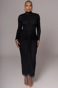 JLUXLABEL Black Drape Mock Neck Dress