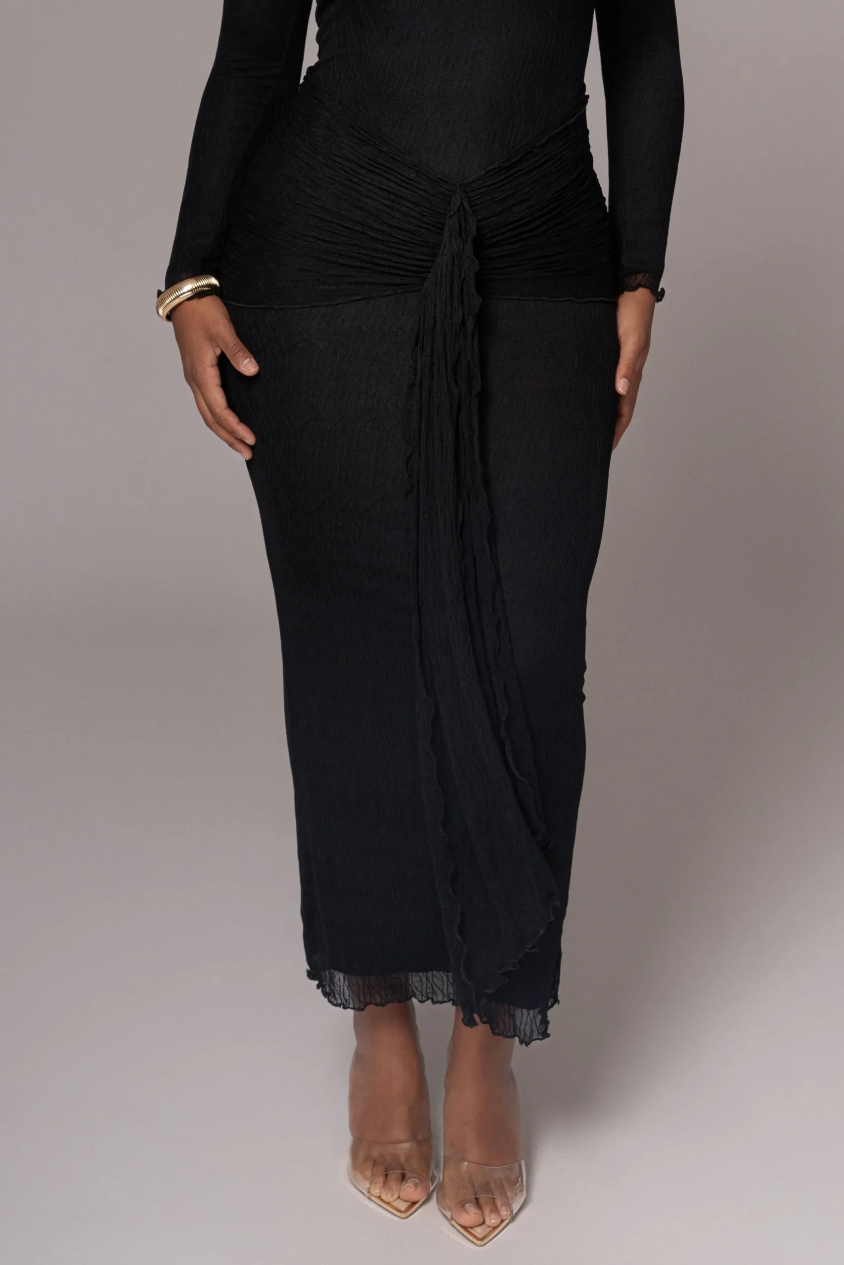 JLUXLABEL Black Drape Mock Neck Dress