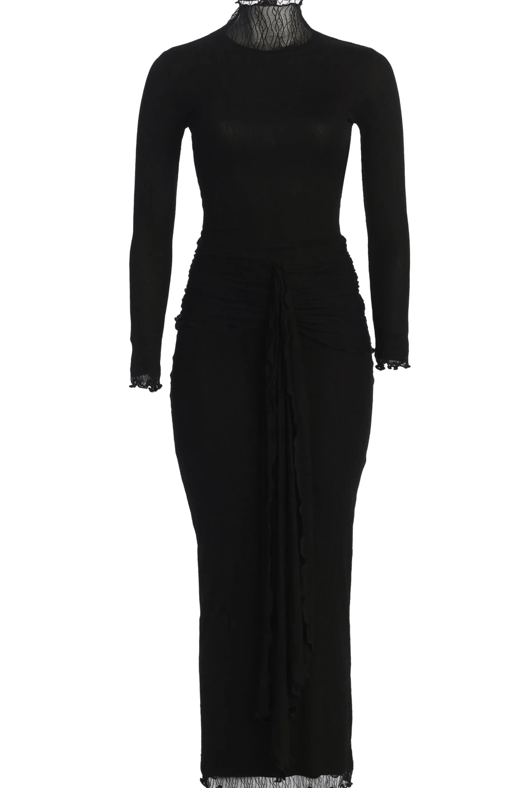 JLUXLABEL Black Drape Mock Neck Dress
