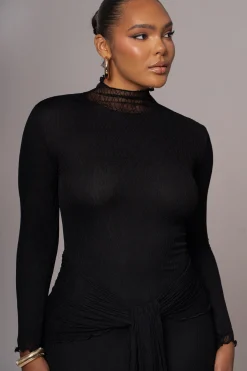 JLUXLABEL Black Drape Mock Neck Dress