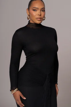 JLUXLABEL Black Drape Mock Neck Dress