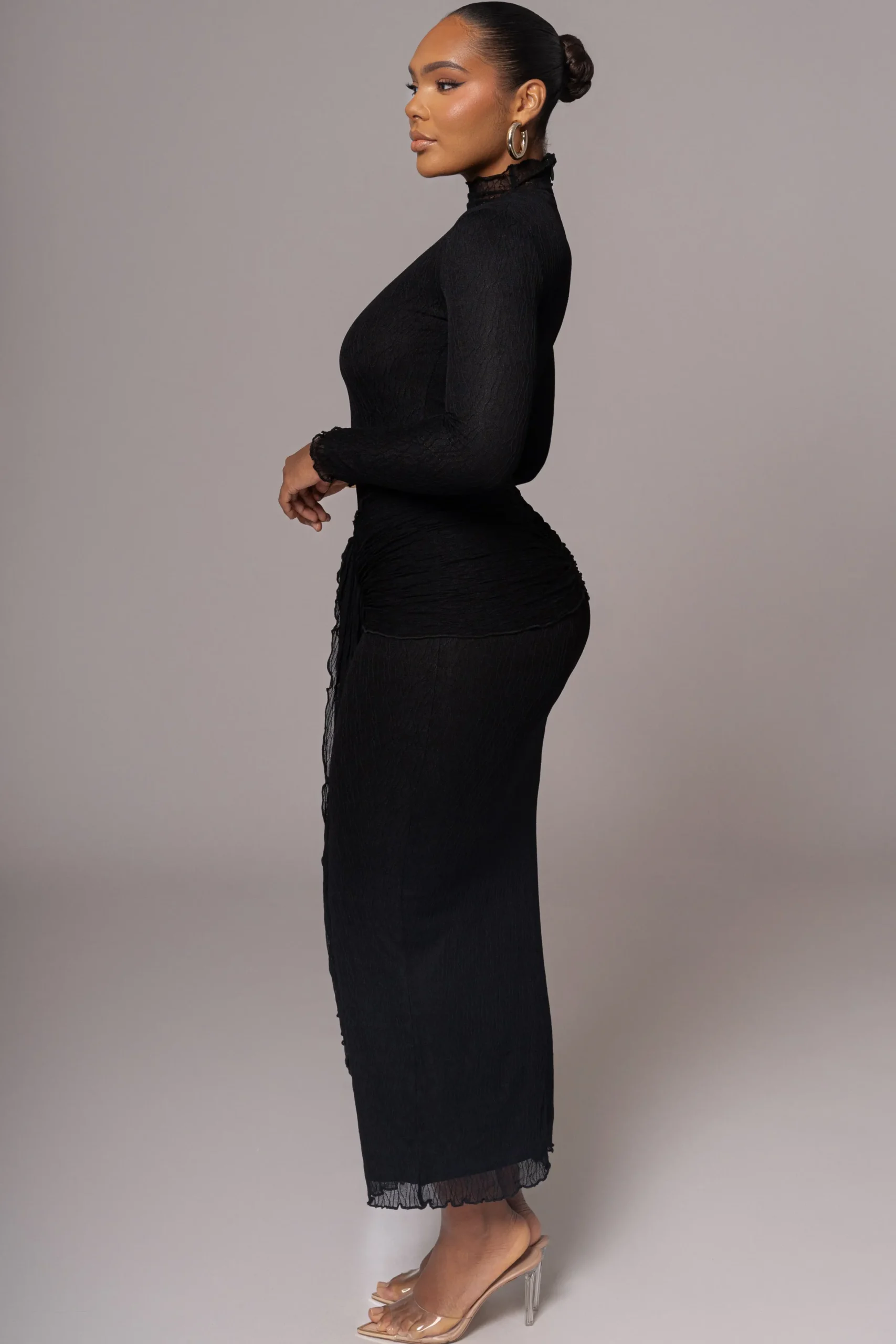 JLUXLABEL Black Drape Mock Neck Dress