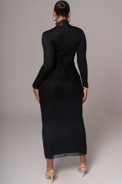 JLUXLABEL Black Drape Mock Neck Dress