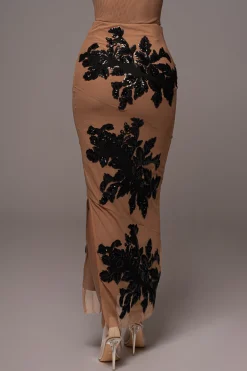 JLUXLABEL Black Edena Embroidered Midi Skirt