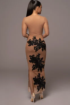JLUXLABEL Black Edena Embroidered Midi Skirt