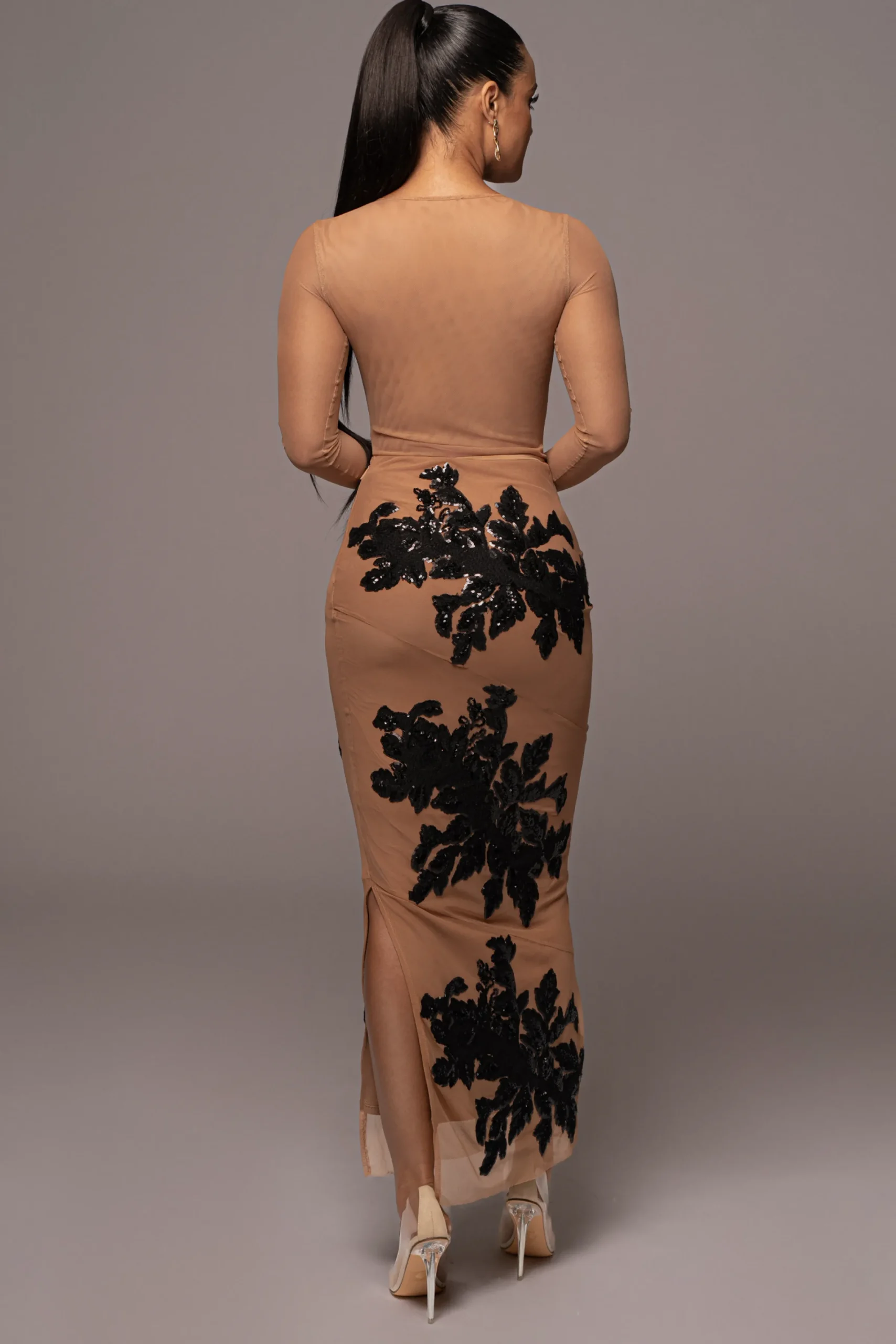JLUXLABEL Black Edena Embroidered Midi Skirt
