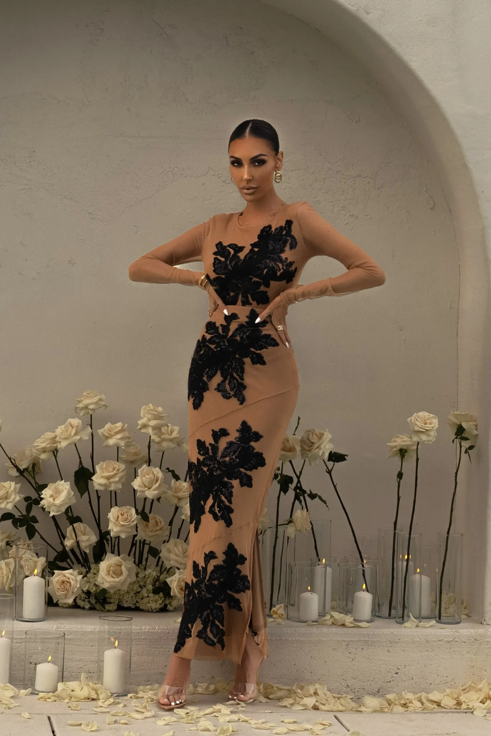 JLUXLABEL Black Edena Embroidered Midi Skirt