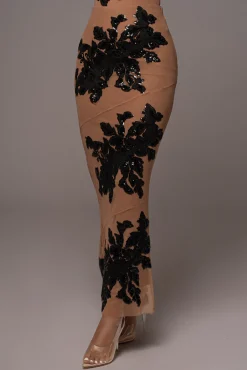 JLUXLABEL Black Edena Embroidered Midi Skirt