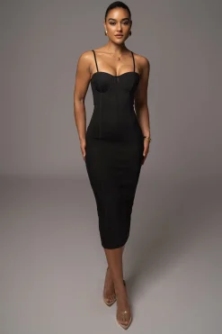 JLUXLABEL Black Escape Mesh Midi Dress