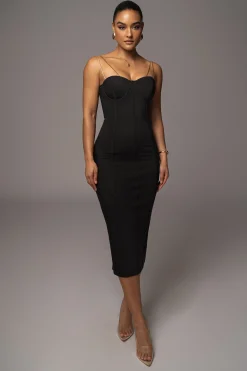 JLUXLABEL Black Escape Mesh Midi Dress
