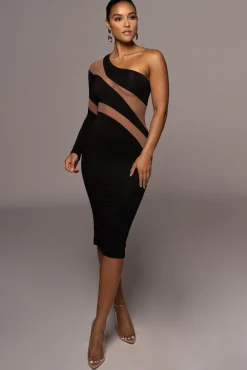 JLUXLABEL Black Eyes For You Midi Dress
