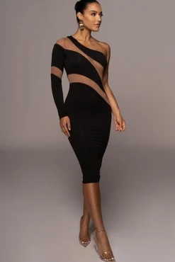 JLUXLABEL Black Eyes For You Midi Dress