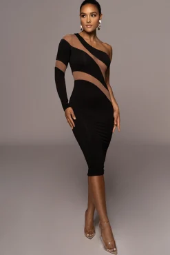 JLUXLABEL Black Eyes For You Midi Dress