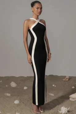JLUXLABEL Black Fabiola Contrast Maxi Dress