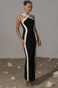 JLUXLABEL Black Fabiola Contrast Maxi Dress