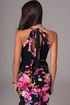 JLUXLABEL Black Floral Kamie Reversible Skirt Set