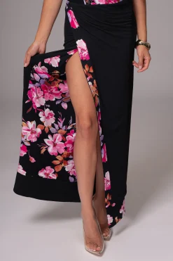 JLUXLABEL Black Floral Kamie Reversible Skirt Set