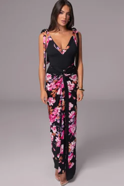 JLUXLABEL Black Floral Kamie Reversible Skirt Set