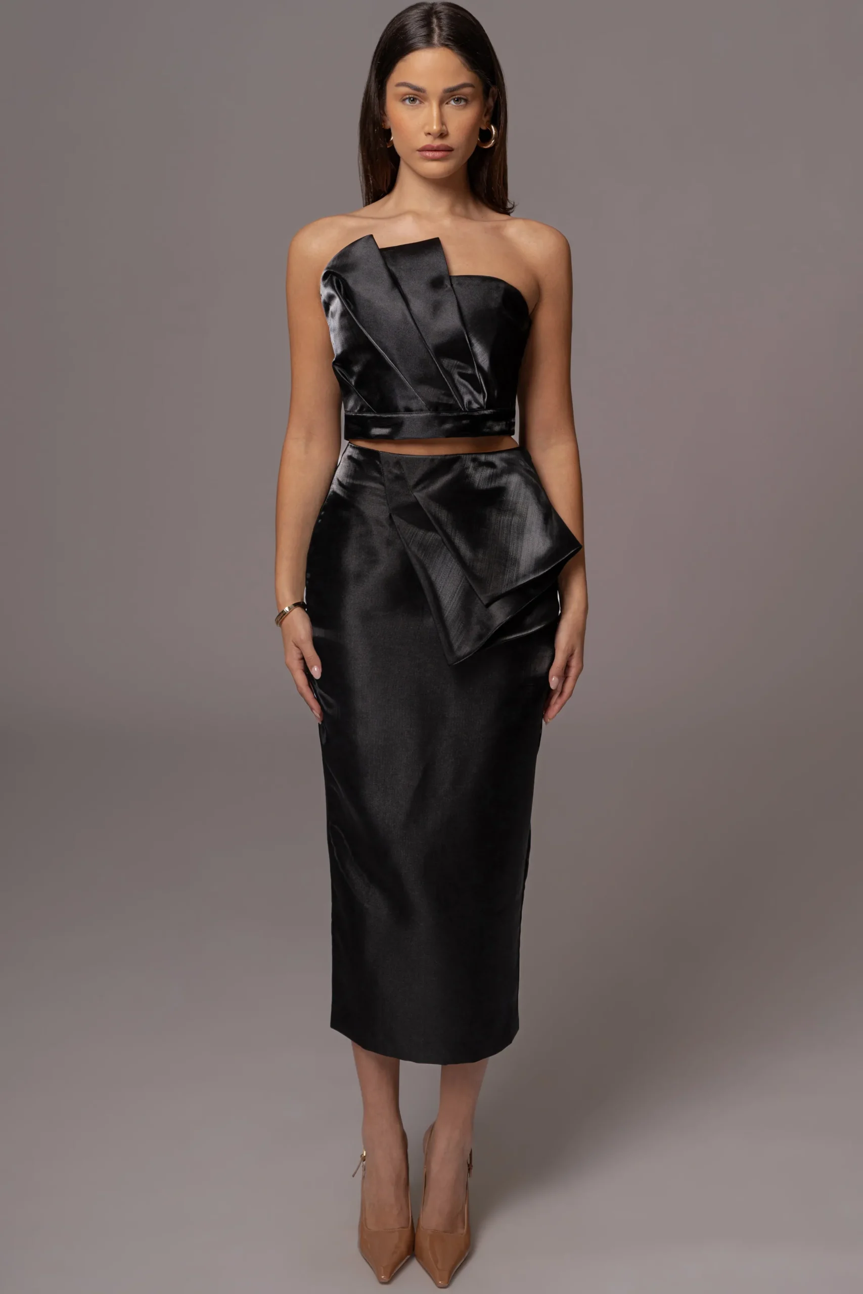 JLUXLABEL Black Gala Pleated Top