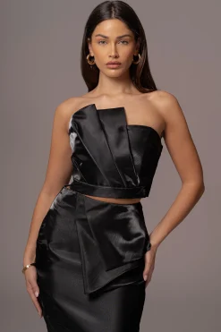 JLUXLABEL Black Gala Pleated Top