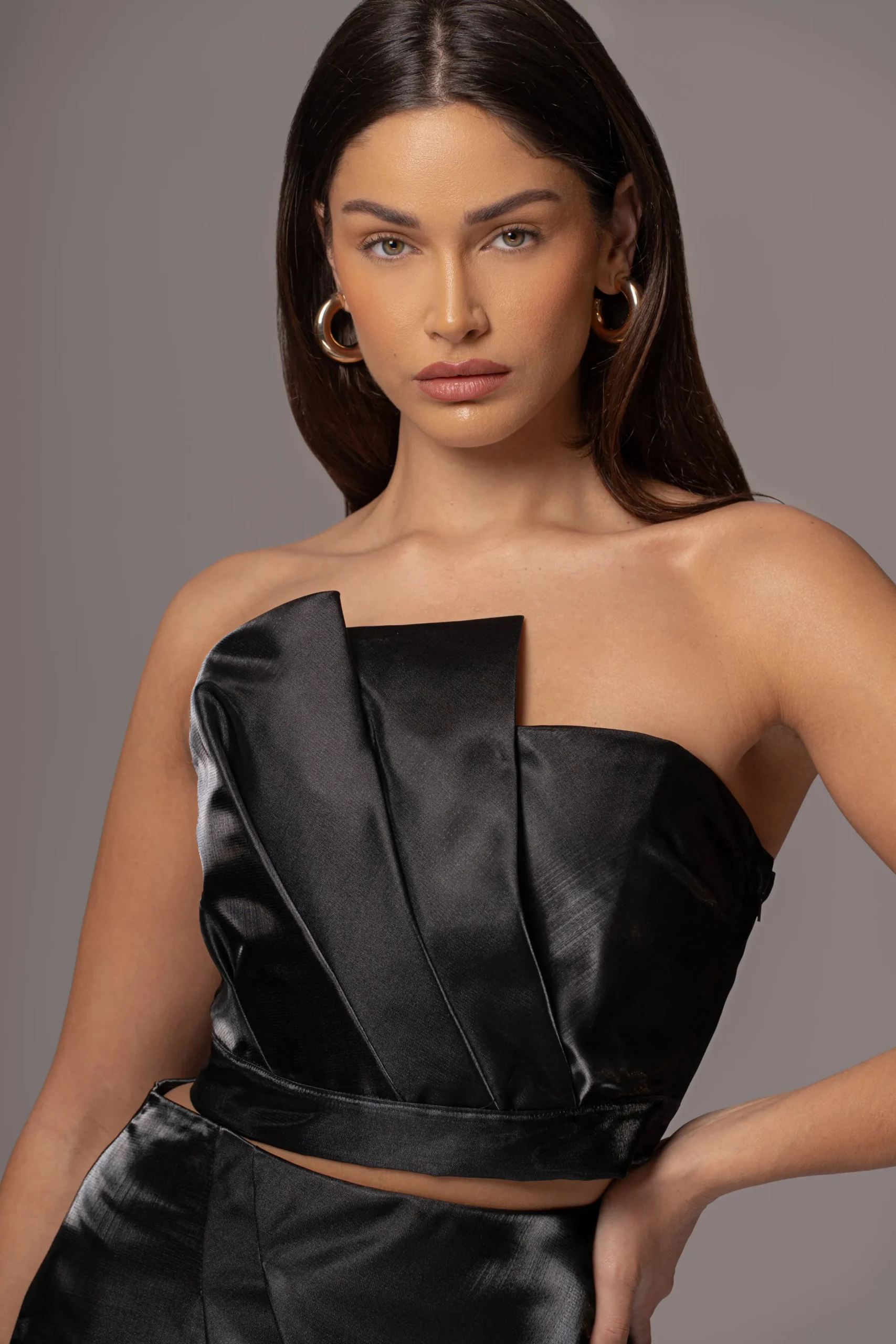 JLUXLABEL Black Gala Pleated Top