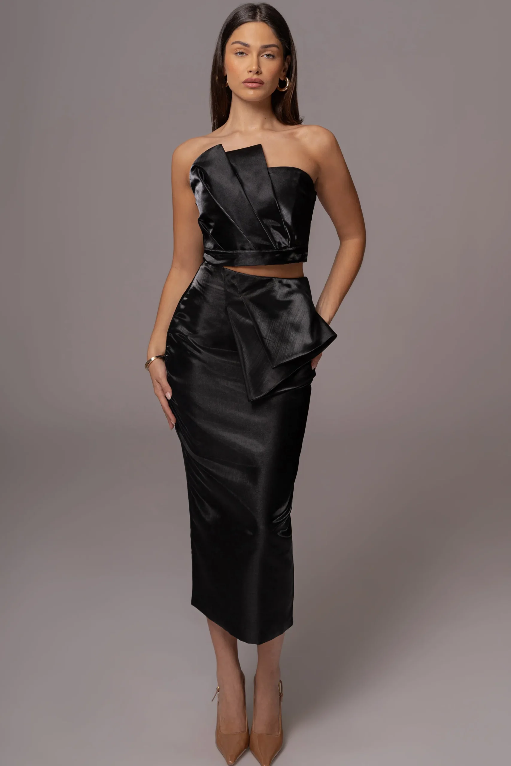 JLUXLABEL Black Gala Pleated Top