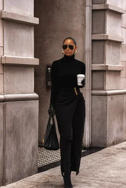 JLUXLABEL Black Gisele Slit Skirt