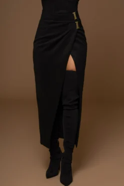 JLUXLABEL Black Gisele Slit Skirt