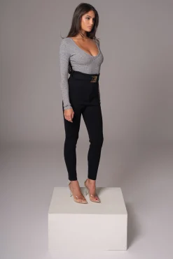 JLUXLABEL Black Golden Buckled Pants