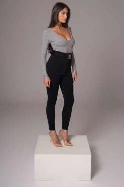 JLUXLABEL Black Golden Buckled Pants