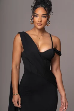 JLUXLABEL Black Grand Entrance Drape Dress