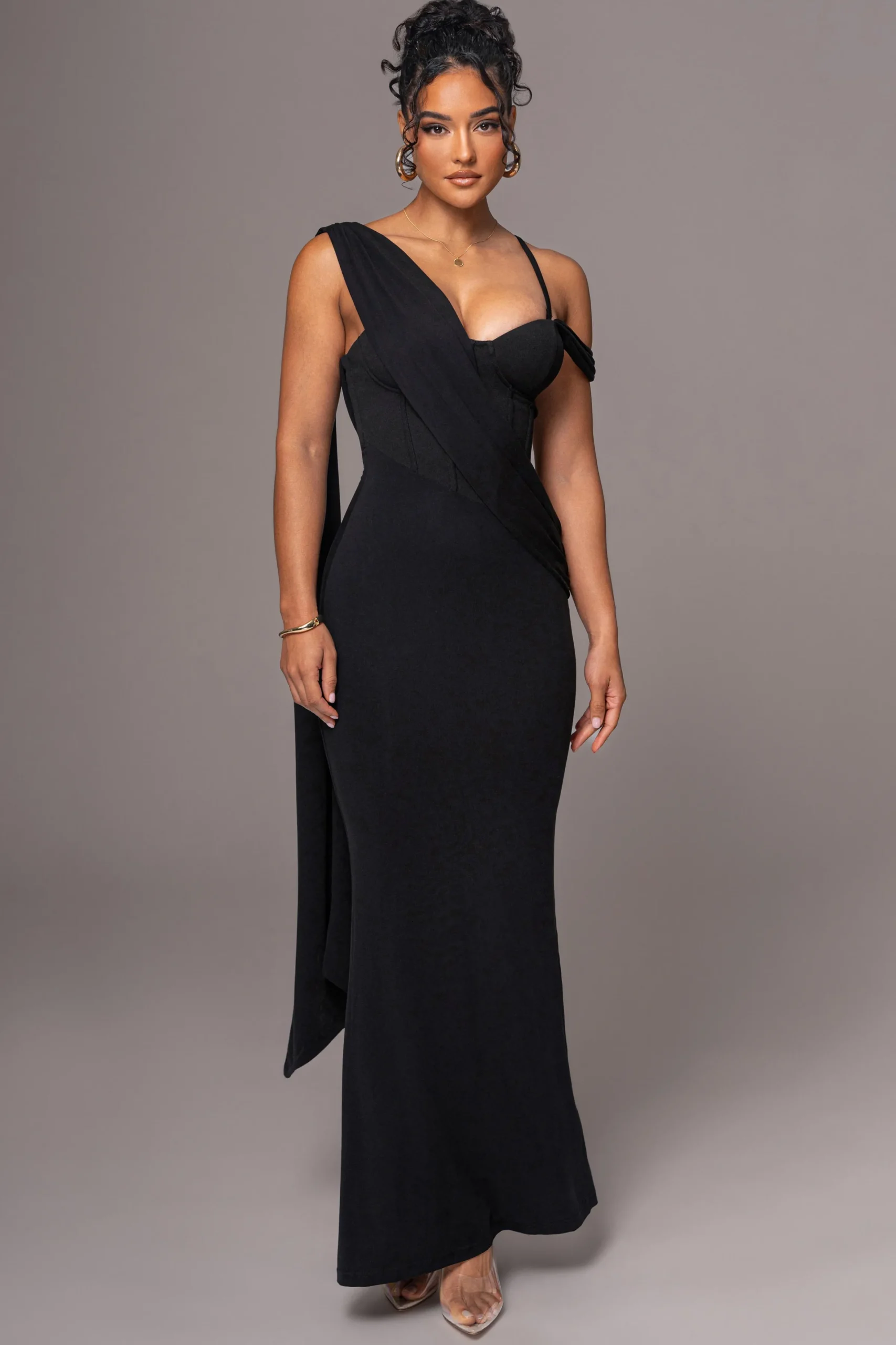 JLUXLABEL Black Grand Entrance Drape Dress