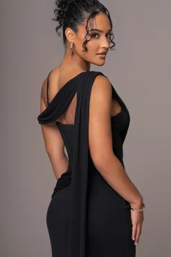 JLUXLABEL Black Grand Entrance Drape Dress