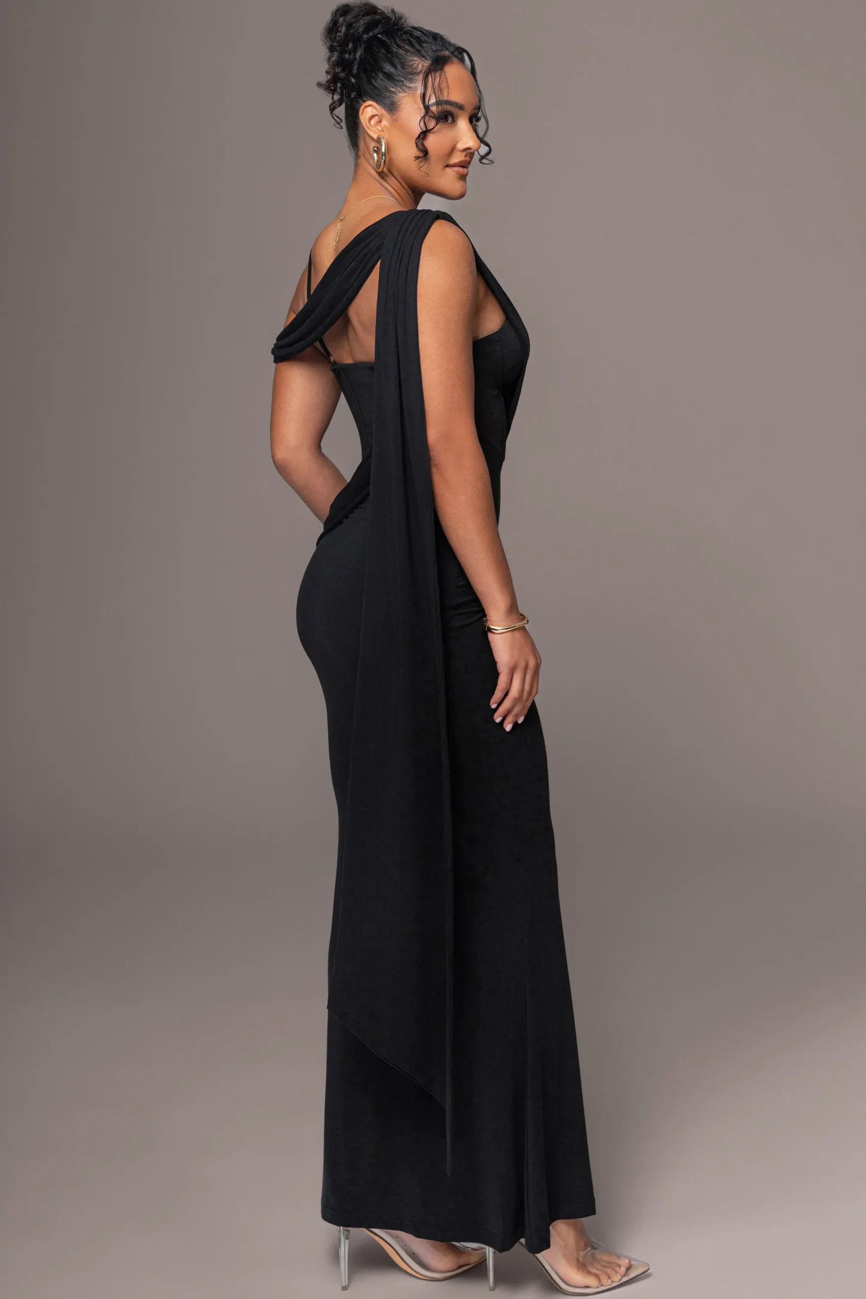 JLUXLABEL Black Grand Entrance Drape Dress