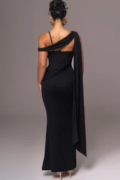 JLUXLABEL Black Grand Entrance Drape Dress