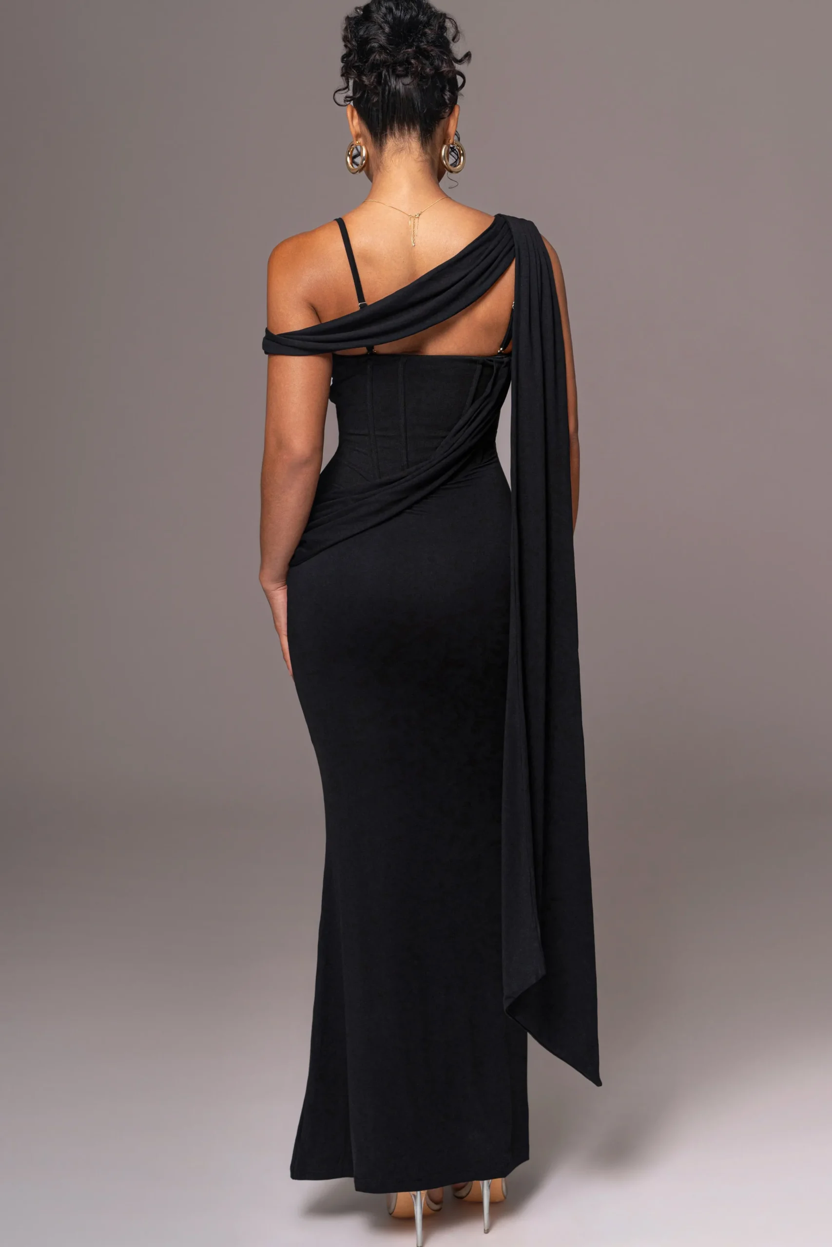 JLUXLABEL Black Grand Entrance Drape Dress