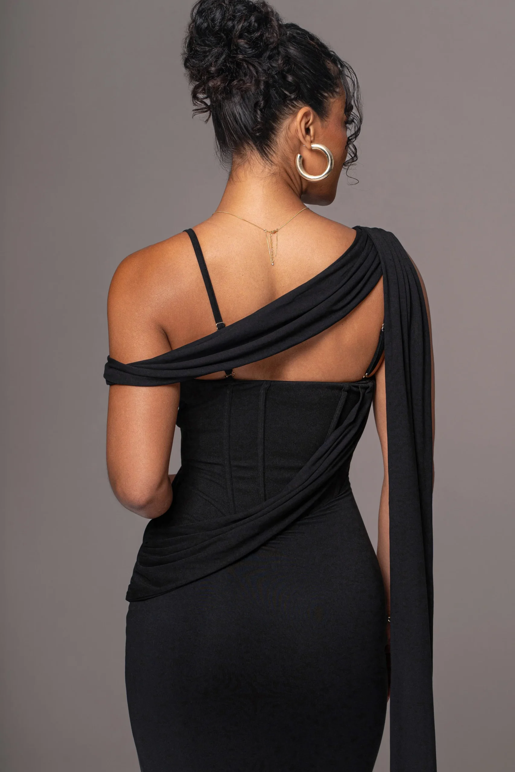 JLUXLABEL Black Grand Entrance Drape Dress