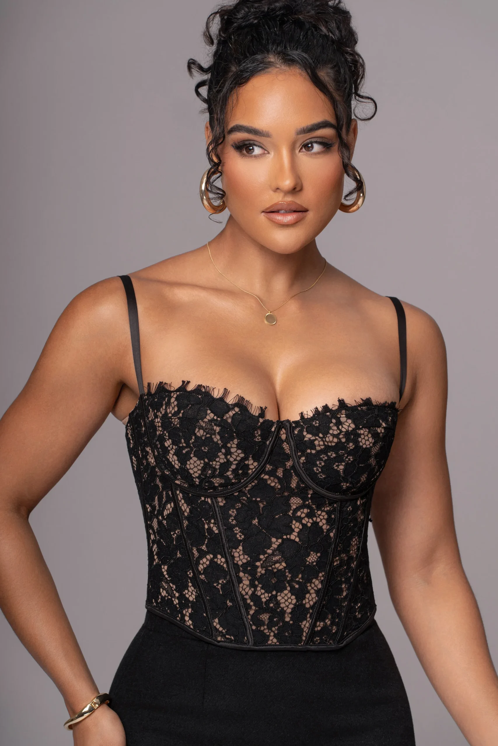 JLUXLABEL Black Grecia Lace Bustier Top
