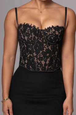 JLUXLABEL Black Grecia Lace Bustier Top