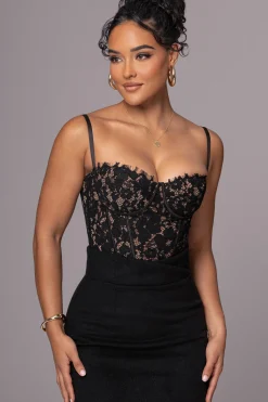 JLUXLABEL Black Grecia Lace Bustier Top