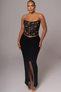 JLUXLABEL Black Hamptons Ribbed Slit Skirt
