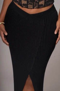 JLUXLABEL Black Hamptons Ribbed Slit Skirt