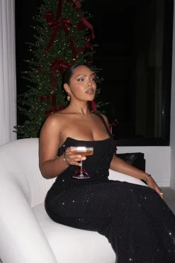 JLUXLABEL Black Hot Fix Krishna Maxi Dress