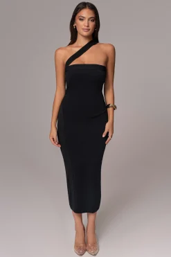 JLUXLABEL Black Ivone Asymmetrical Midi Dress