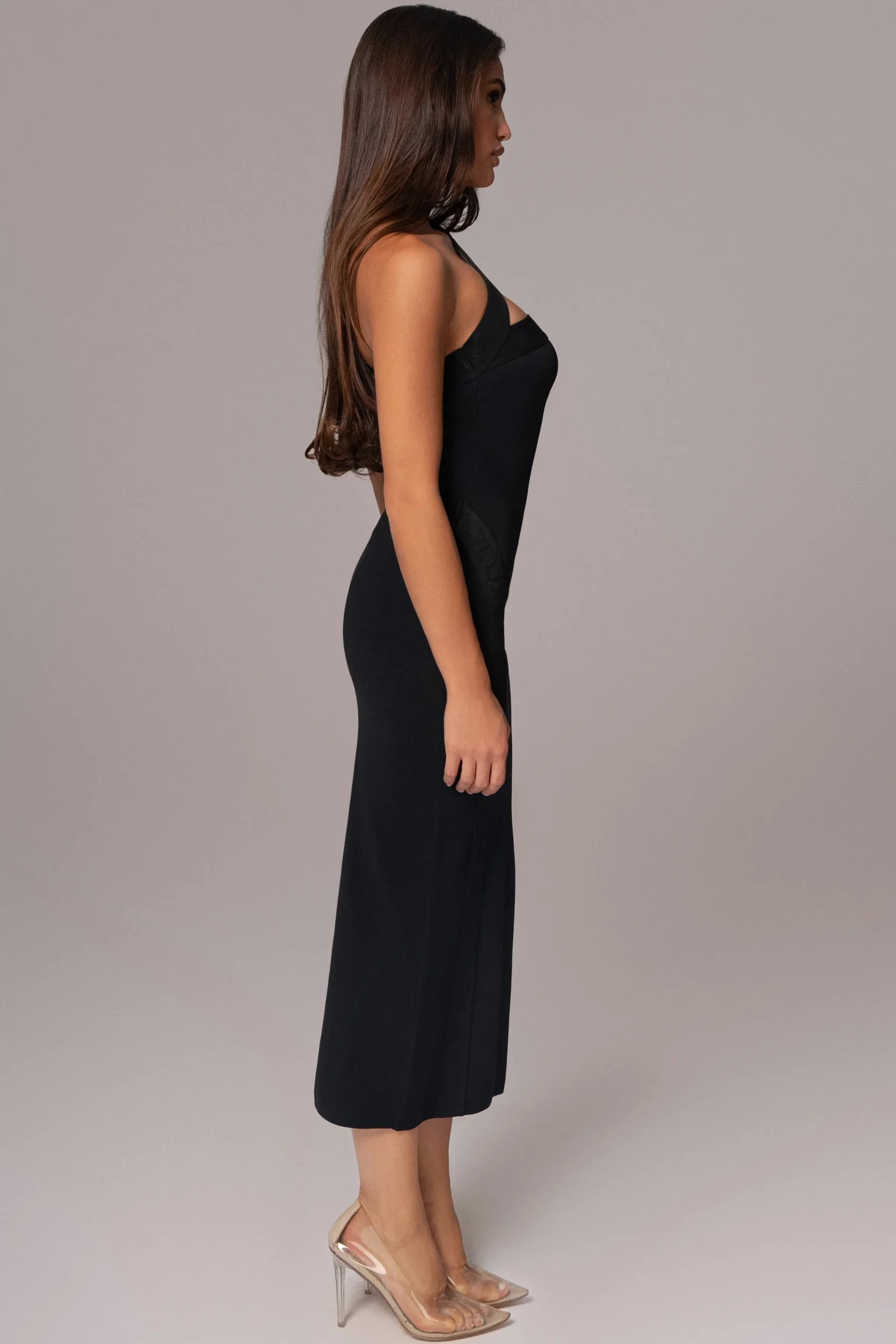 JLUXLABEL Black Ivone Asymmetrical Midi Dress