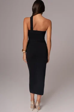 JLUXLABEL Black Ivone Asymmetrical Midi Dress