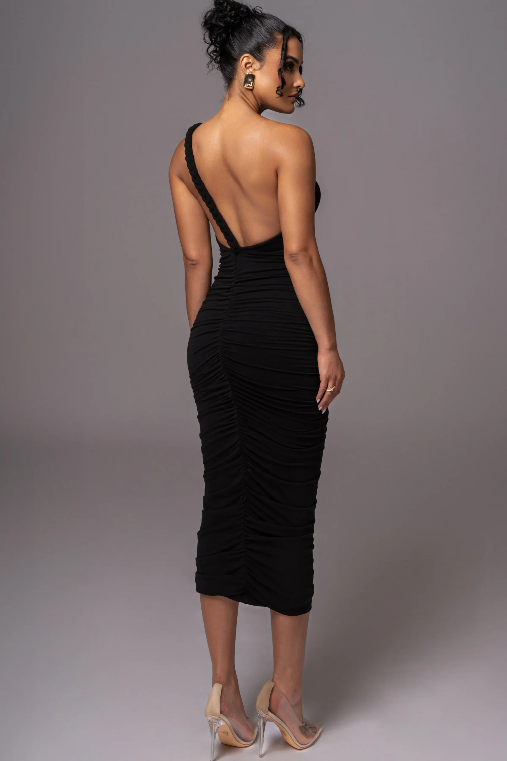 JLUXLABEL Black Jess Ruched Midi Dress